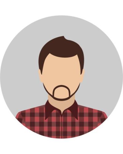 Bearded Caucasian man in checkered shirt. Abstract male avatar. Vector icon.